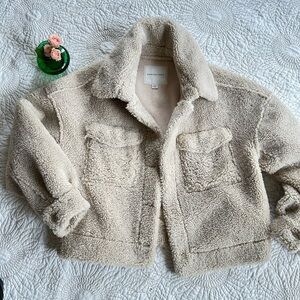 American Eagle Outfitters Teddy Jacket in Cream